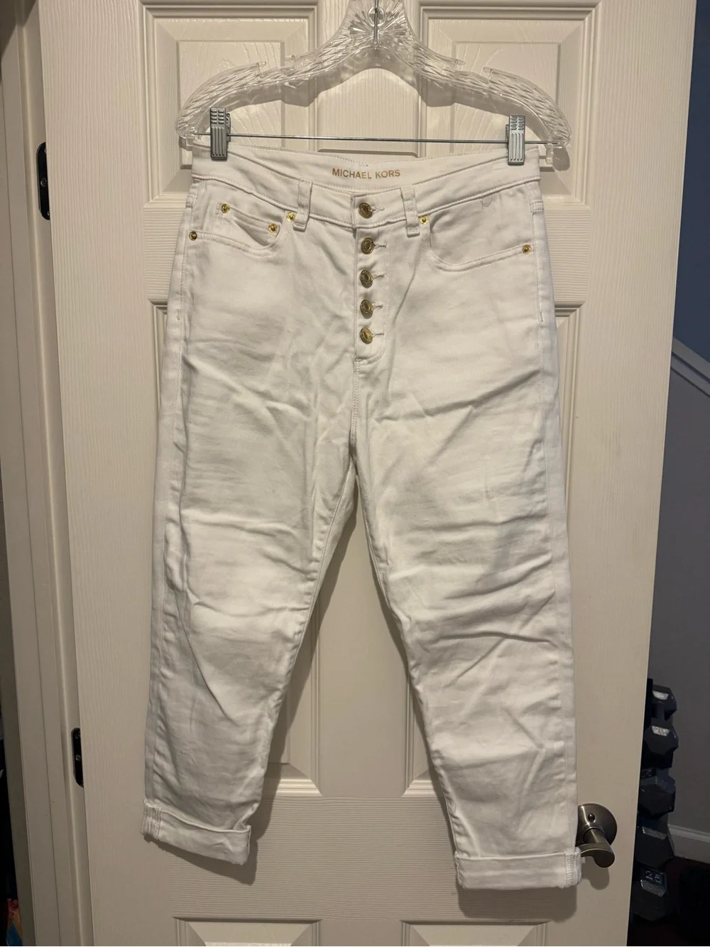 Michael Kors White High-Rise Button-Fly Jeans